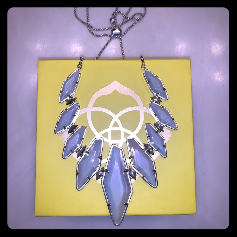Iridescent white banded Agate Bernice necklace